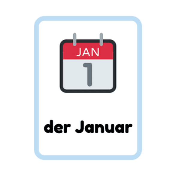 German Months flashcards example printable flashcard