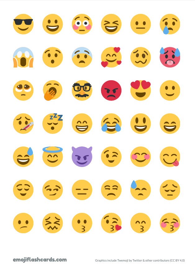 Feelings Flashcards - Online Flashcards and Printable PDFs | Emoji Flashcards