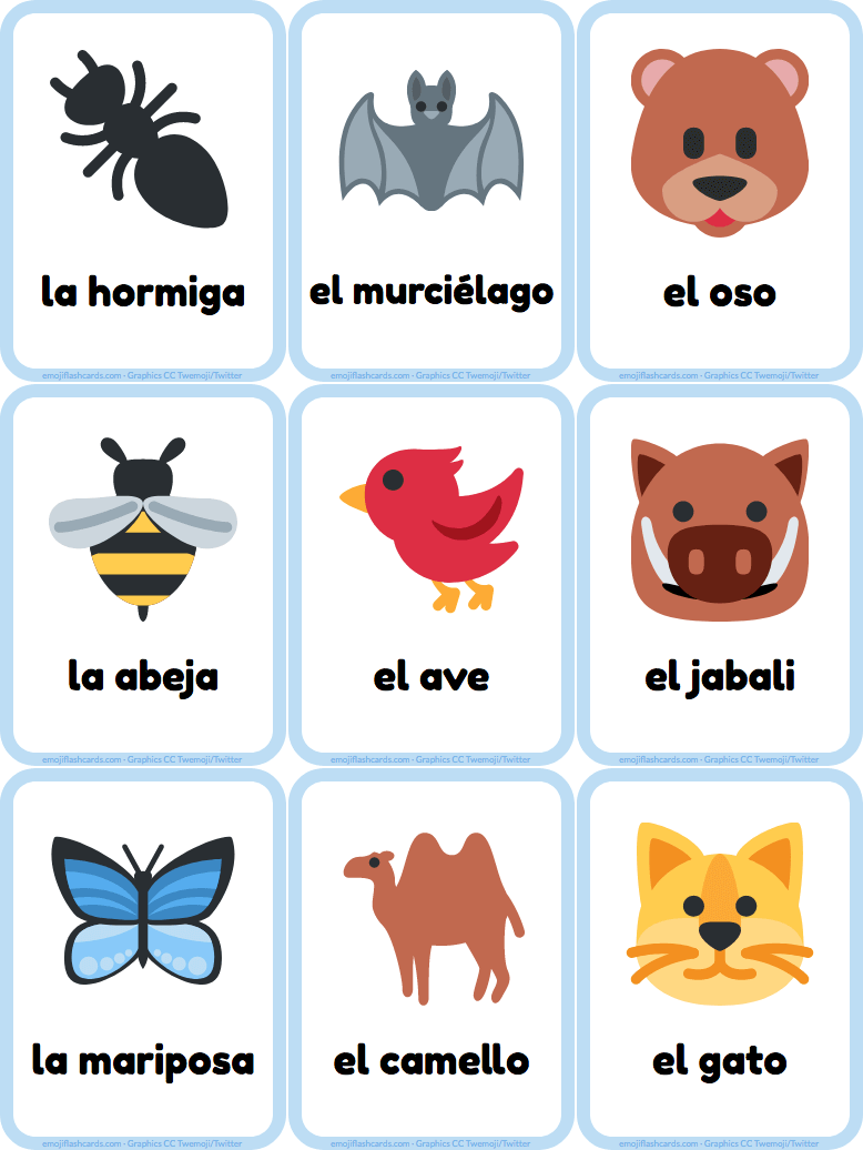 spanish animals flashcards