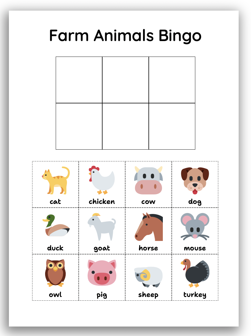 Example of Bingo worksheet