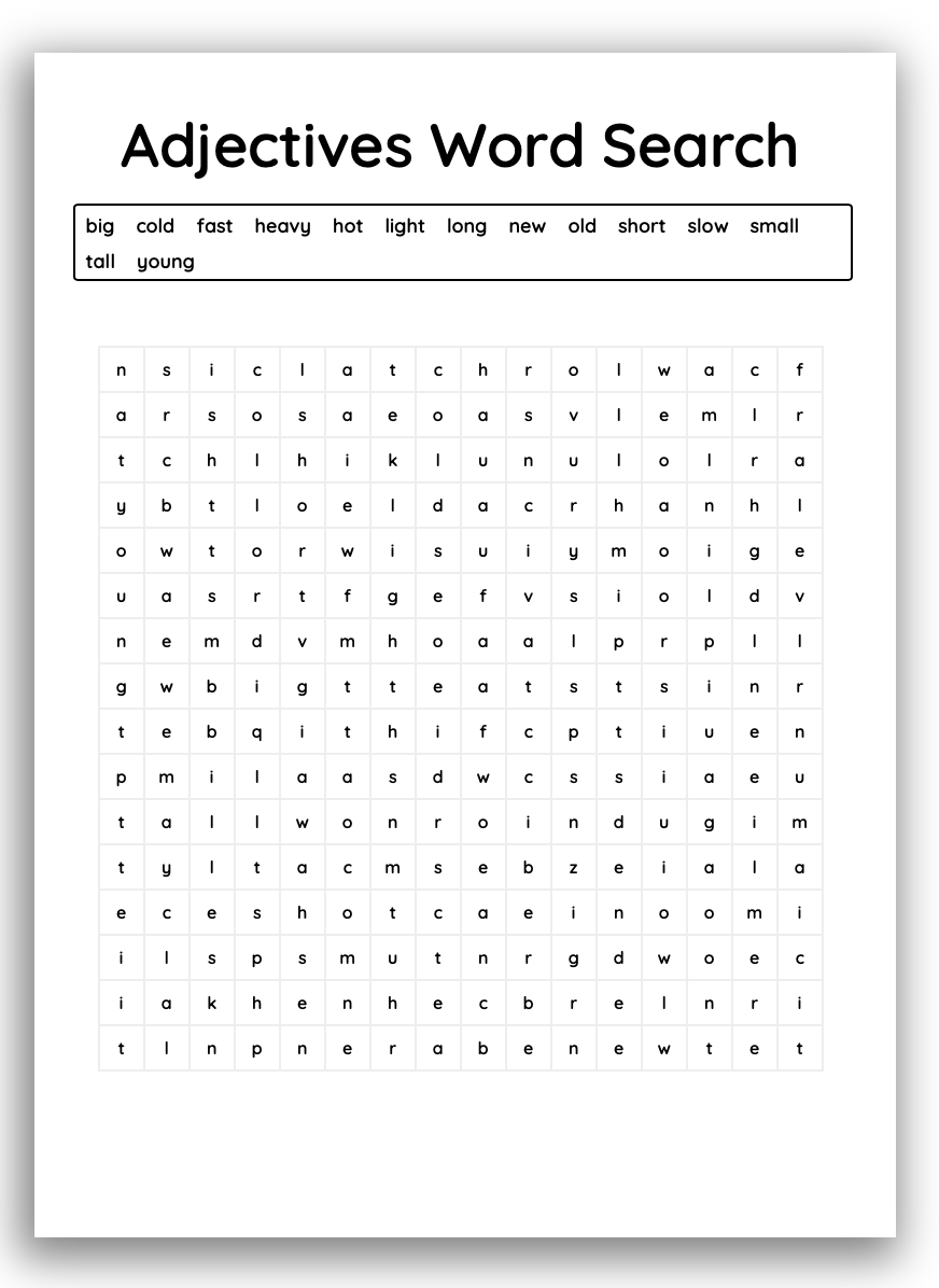 Example of the Word Search worksheet